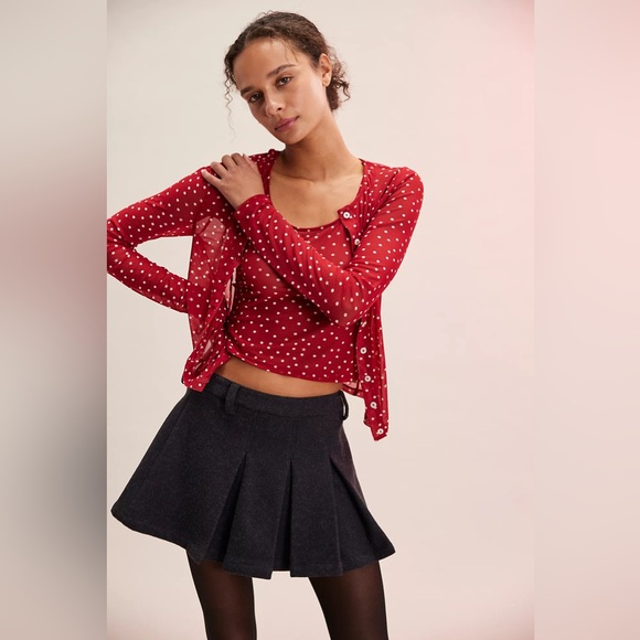 Free People Tops - Free People Twosie For One Mesh Top Set in Berry Combo Polka Dot/Star Print Sz L